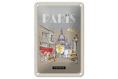 Blechschild Reise 12x18 cm Paris Frankreich Gemälde Stadt Schild