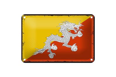 Blechschild Flagge Bhutans 18x12 cm Retro Flag of Bhutan Deko Schild