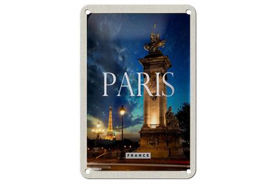 Blechschild Reise 12x18 cm Paris France Eiffelturm Nacht Retro Schild