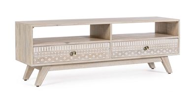 TV-Board Indira 130x35x45cm Mango-Holz 2 Schubladen 2 Fächer mit Intarsien-Dekor