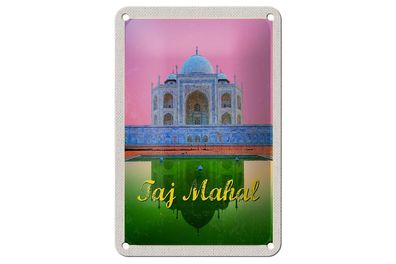 Blechschild Reise 12x18 cm Indien Asien Taj Mahal Agra Yamuna Schild