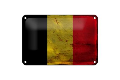 Blechschild Flagge Belgien 18x12 cm Flag of Belgium Rost Deko Schild