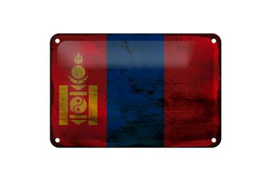 Blechschild Flagge Mongolei 18x12 cm Flag of Mongolia Rost Deko Schild