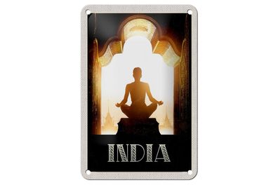 Blechschild Reise 12x18 cm Indien Gemälde Meditieren Entspannung Schild