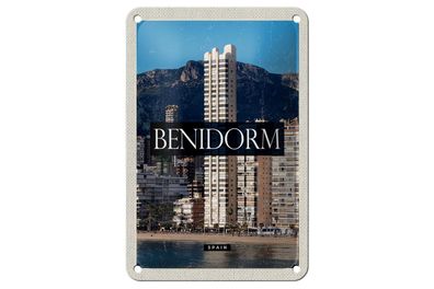 Blechschild Reise 12x18 cm Benidorm Spain Panorama Poster Deko Schild