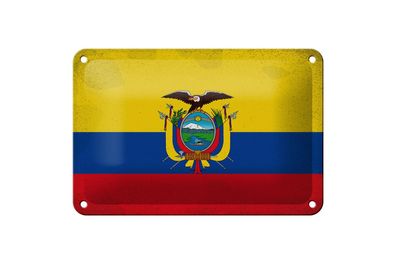 Blechschild Flagge Ecuador 18x12 cm Flag of Ecuador Vintage Deko Schild