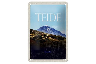 Blechschild Reise 12x18 cm Retro Teide Spain höchste Berg Metall Schild