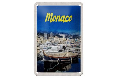 Blechschild Reise 12x18 cm Monaco Frankreich Yacht Strand Meer Schild