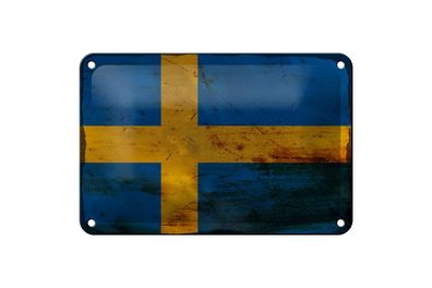 Blechschild Flagge Schweden 18x12 cm Flag of Sweden Rost Deko Schild