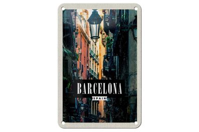 Blechschild Reise 12x18 cm Barcelona Spanien Gasse Panorama Schild