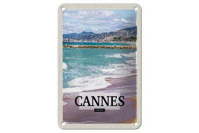 Blechschild Reise 12x18 cm Cannes France Meer Strand Geschenk Schild