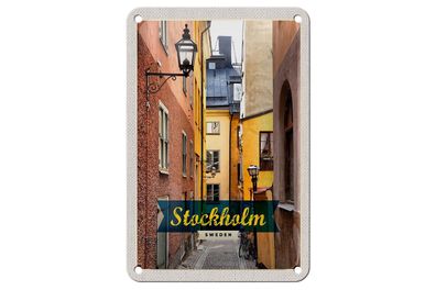 Blechschild Reise 12x18 cm Stockholm Schweden Altstadt Gasse Schild