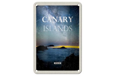 Blechschild Reise 12x18cm Canary Islands Spain Nacht Sterne Deko Schild