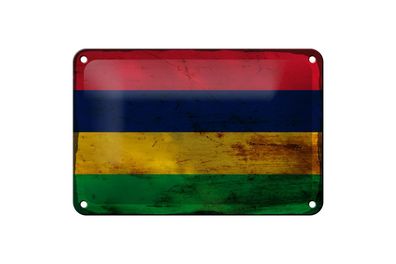 Blechschild Flagge Mauritius 18x12 cm Flag Mauritius Rost Deko Schild