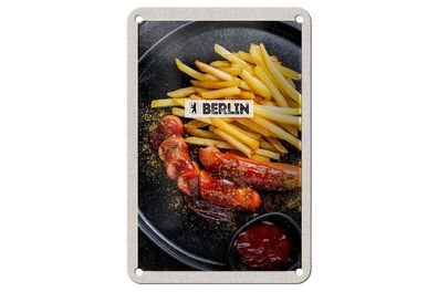 Blechschild Reise 12x18 cm Berlin Deutschland Currywurst Essen Schild