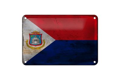 Blechschild Flagge Sint Maarten 18x12 cm Sint Maarten Rost Deko Schild