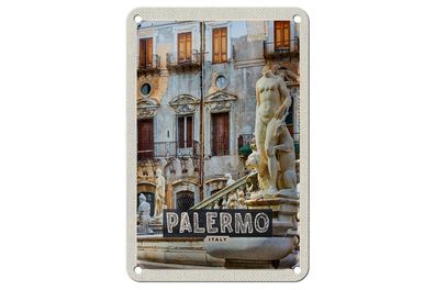 Blechschild Reise 12x18 cm Palermo Italien Skulptur Altstadt Schild