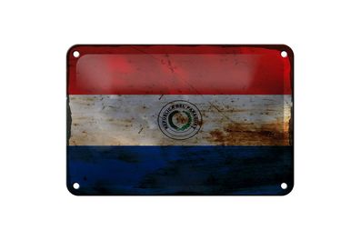 Blechschild Flagge Paraguay 18x12 cm Flag of Paraguay Rost Deko Schild
