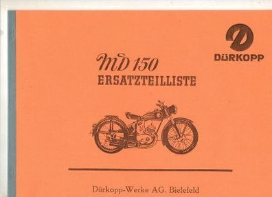 Ersatzteilliste Dürkopp MD 150 Modell 1951 und 1952, Motorrad, Zweirad, Oldtimer