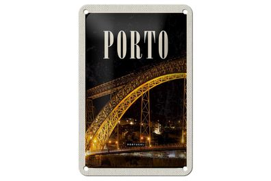 Blechschild Reise 12x18 cm Porto Portugal Brücke Nacht Bild Deko Schild