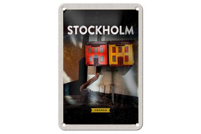 Blechschild Reise 12x18 cm Stockholm Schweden Haus Kunst Schild