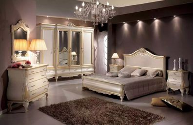 Schlafzimmer Set Bett 2x Nachttische Schrank Kleiderschrank Kommode Spiegel