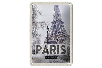 Blechschild Reise 12x18 cm Paris Frankreich Eiffelturm Schnee Schild