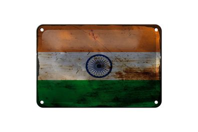 Blechschild Flagge Indien 18x12 cm Flag of India Rost Deko Schild