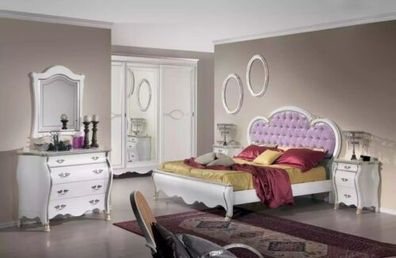 Klassischer Schlafzimmer Set Bettgestell 2x Nachttische Kommode Möbel