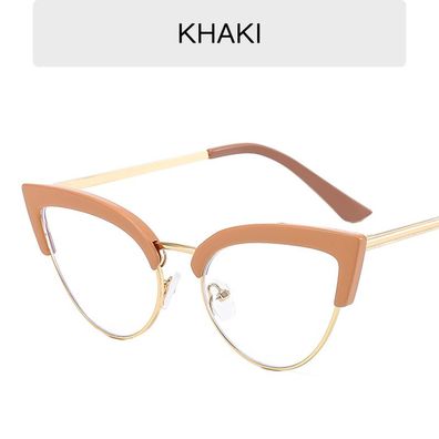 Modische Damenbrille, personalisierte Brille, Anti-Blaulicht-Flachspiegel (Khaki)