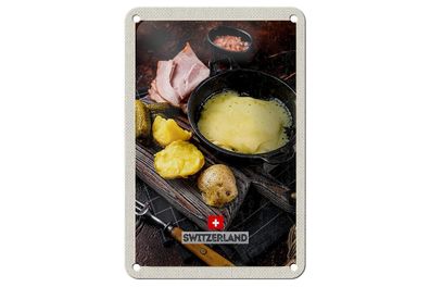 Blechschild Reise 12x18 cm Schweiz Kartoffeln geschmolzener Käse Schild