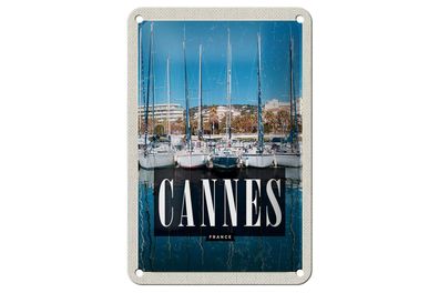 Blechschild Reise 12x18 cm Retro Cannes France Meer Urlaub Jacht Schild