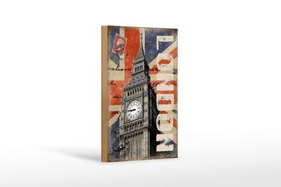Holzschild London 12x18 cm Big Ben berühmter Uhrturm Deko Schild