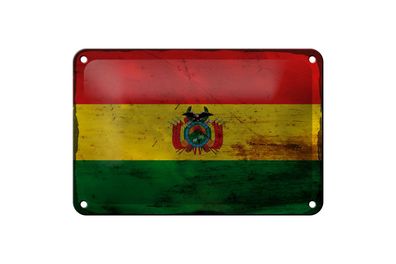 Blechschild Flagge Bolivien 18x12 cm Flag of Bolivia Rost Deko Schild