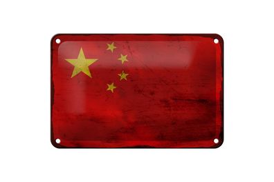 Blechschild Flagge China 18x12 cm Flag of China Rost Deko Schild