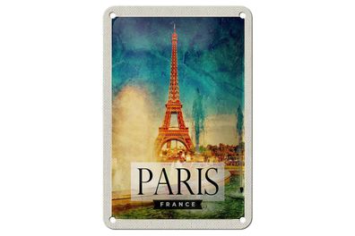 Blechschild Reise 12x18 cm Paris Frankreich Eiffelturm Kunst Schild