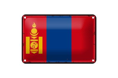 Blechschild Flagge Mongolei 18x12 cm Retro Flag of Mongolia Deko Schild