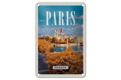 Blechschild Reise 12x18 cm Paris Frankreich Sein Notre-Dame Schild