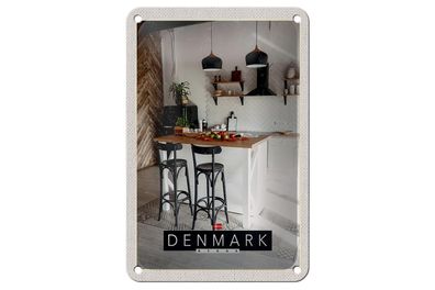Blechschild Reise 12x18 cm Dänemark Kücheninsel Stühle Teppich Schild