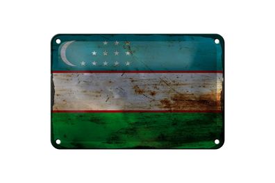 Blechschild Flagge Usbekistan 18x12 cm Uzbekistan Rost Deko Schild