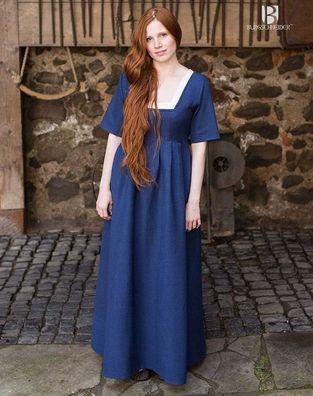 Mittelalterliches Set Kleid blau mit Unterkleid / Zuberkleid weiss