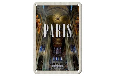Blechschild Reise 12x18 cm Paris Frankreich Innere Notre-Dame Schild