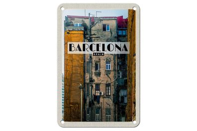 Blechschild Reise 12x18 cm Barcelona Spain alte Häuser Deko Schild