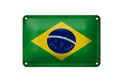 Blechschild Flagge Brasilien 18x12cm Flag of Brazil Vintage Deko Schild