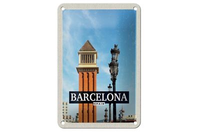 Blechschild Reise 12x18 cm Barcelona Spanien Bild Tag Mosaik Schild