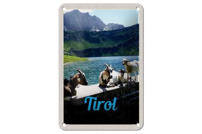 Blechschild Reise 12x18 cm Tirol Österreich Ziegen Wasser Natur Schild
