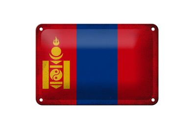 Blechschild Flagge Mongolei 18x12 cm Flag Mongolia Vintage Deko Schild