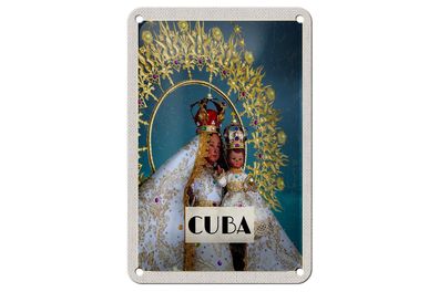 Blechschild Reise 12x18 cm Cuba Karibik Königin als Statue Schild