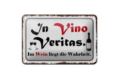 Blechschild Spruch 18x12 cm in Vino Veritas Wein Wahrheit Deko Schild