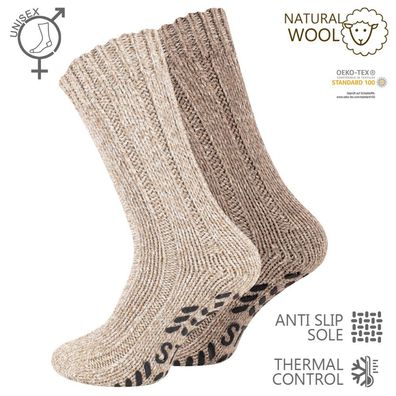 VCA Textil UNISEX Norweger Grobstrick-Socken aus Wolle mit Anti-Rutsch-Sohle Geschenk